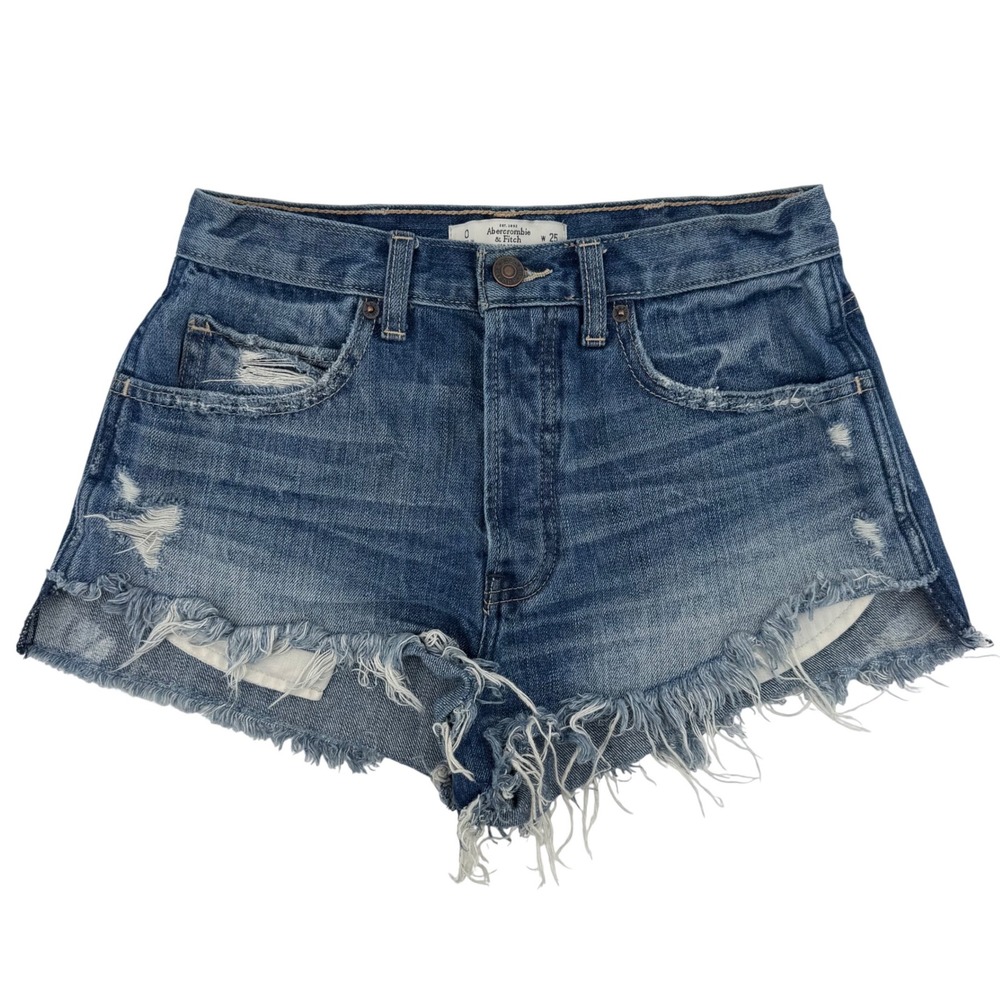 Abercrombie & Fitch Denim Shorts Women 0 Blue Distressed Frayed Cutoff‎ Y2K